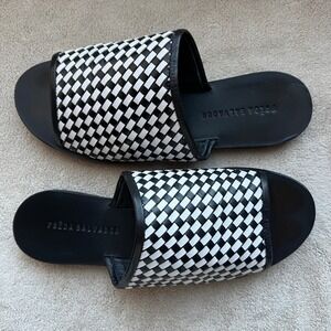 Freda Salvador Women 6 EU 36 Black White Woven‎ Leather Slide Flat Sandal Resort
